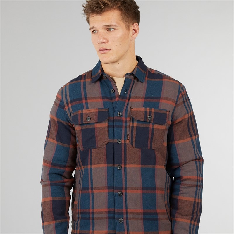 Tokyo Laundry Mens Ulriken Sherpa Lined Long Sleeve Shirt Navy - Image 3