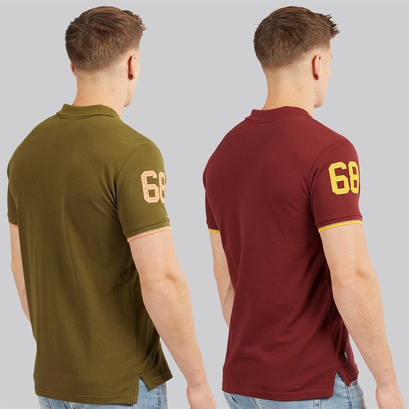 Tokyo Laundry Mens Sporty Two Pack Short Sleeve Polo Shirts Burgundy/Olive - Image 2