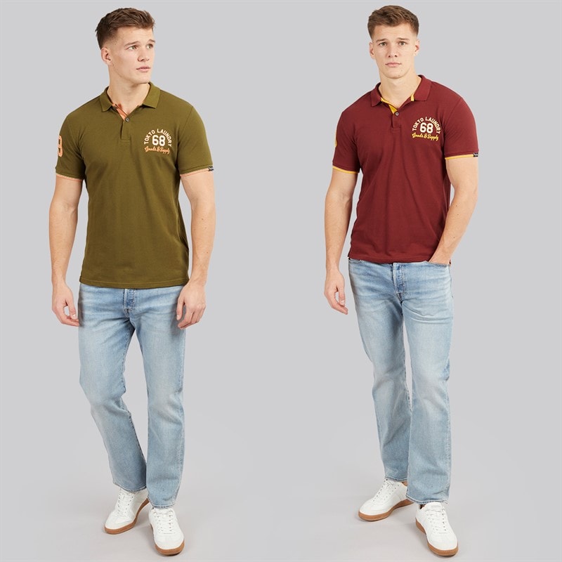 Tokyo Laundry Mens Sporty Two Pack Short Sleeve Polo Shirts Burgundy/Olive - Image 4