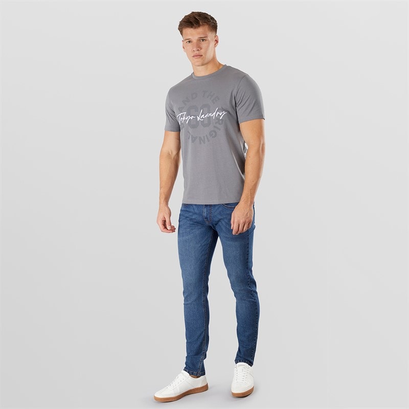 Tokyo Laundry Mens Doug Slim Fit Jeans Mid Blue Stonewash - Image 4