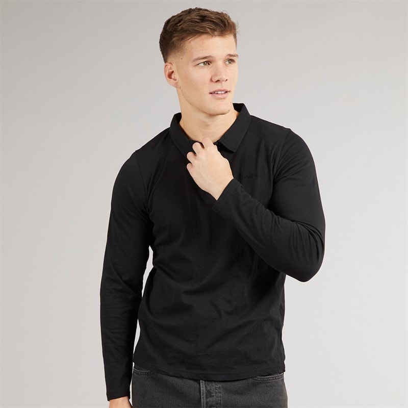 Tokyo Laundry Mens Landers Long Sleeve Polo Shirt Black - Image 1