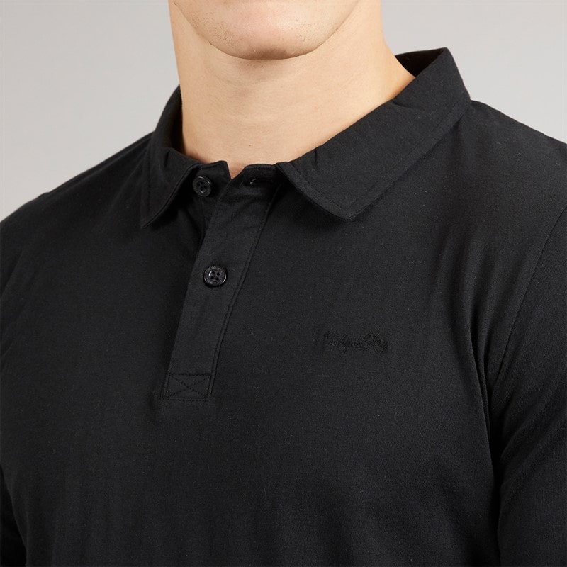 Tokyo Laundry Mens Landers Long Sleeve Polo Shirt Black - Image 3