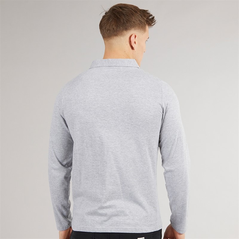 Tokyo Laundry Mens Landers Long Sleeve Polo Shirt Light Grey Marl - Image 2
