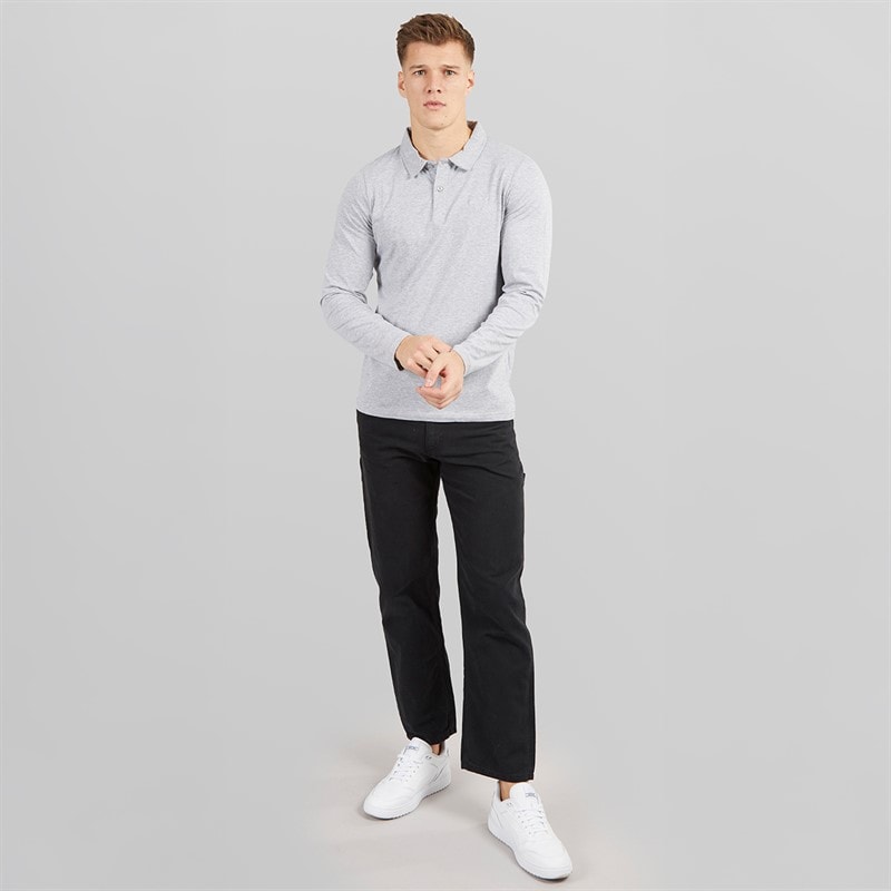 Tokyo Laundry Mens Landers Long Sleeve Polo Shirt Light Grey Marl - Image 4