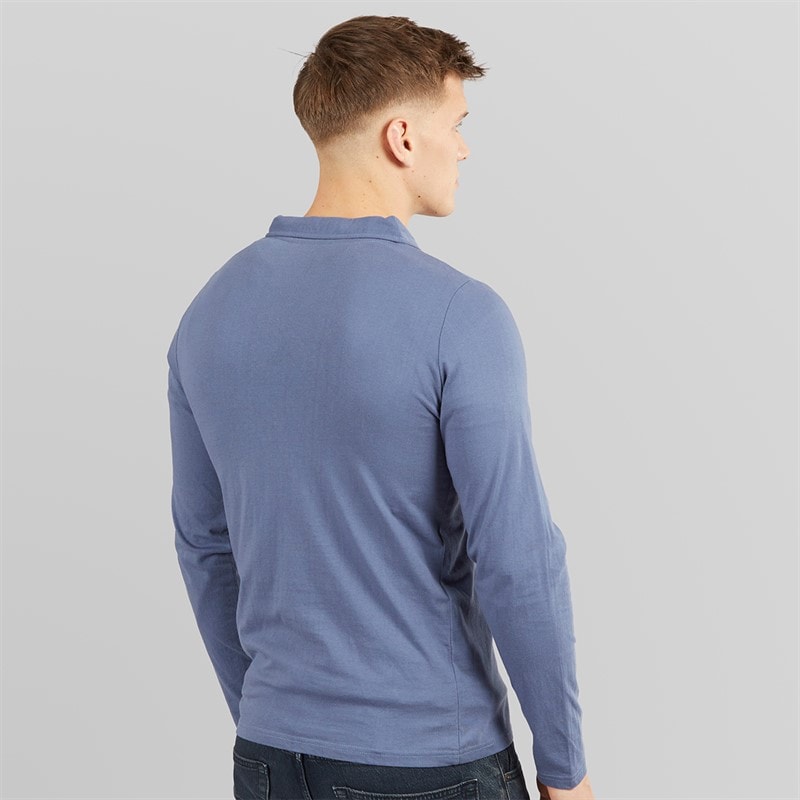 Tokyo Laundry Mens Landers Long Sleeve Polo Shirt Blue - Image 2