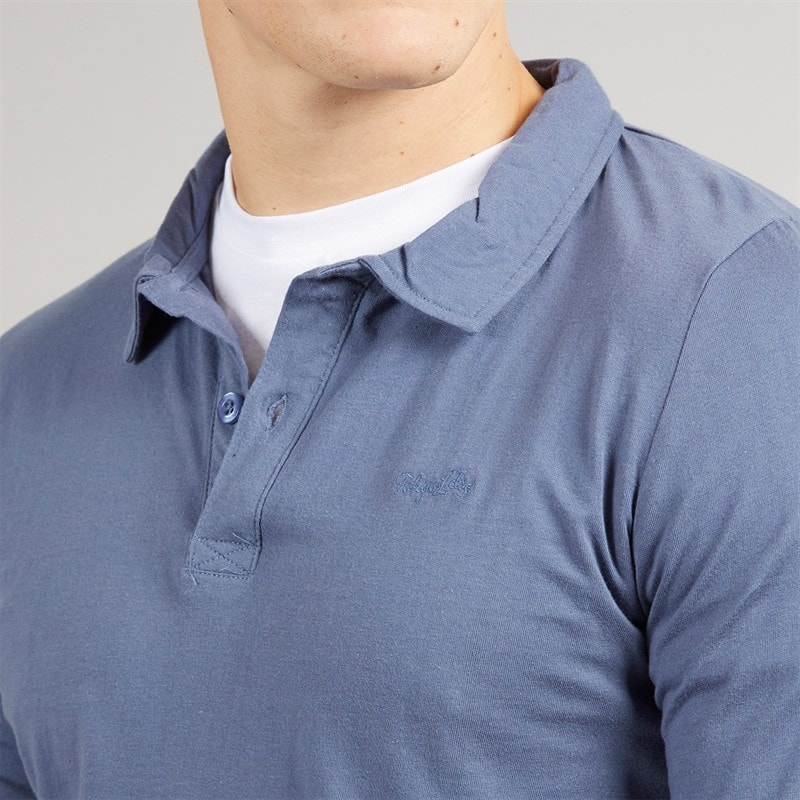 Tokyo Laundry Mens Landers Long Sleeve Polo Shirt Blue - Image 3