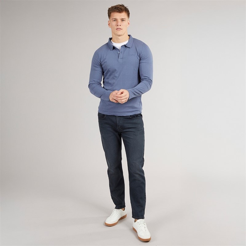 Tokyo Laundry Mens Landers Long Sleeve Polo Shirt Blue - Image 4