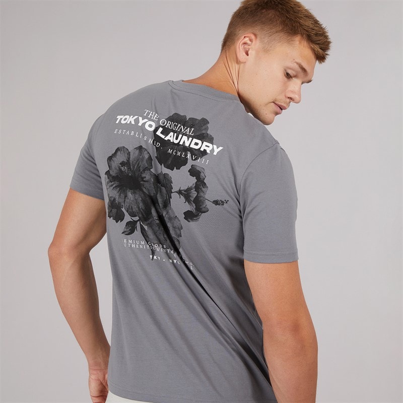 Tokyo Laundry Mens Redact T-Shirt Grey - Image 1