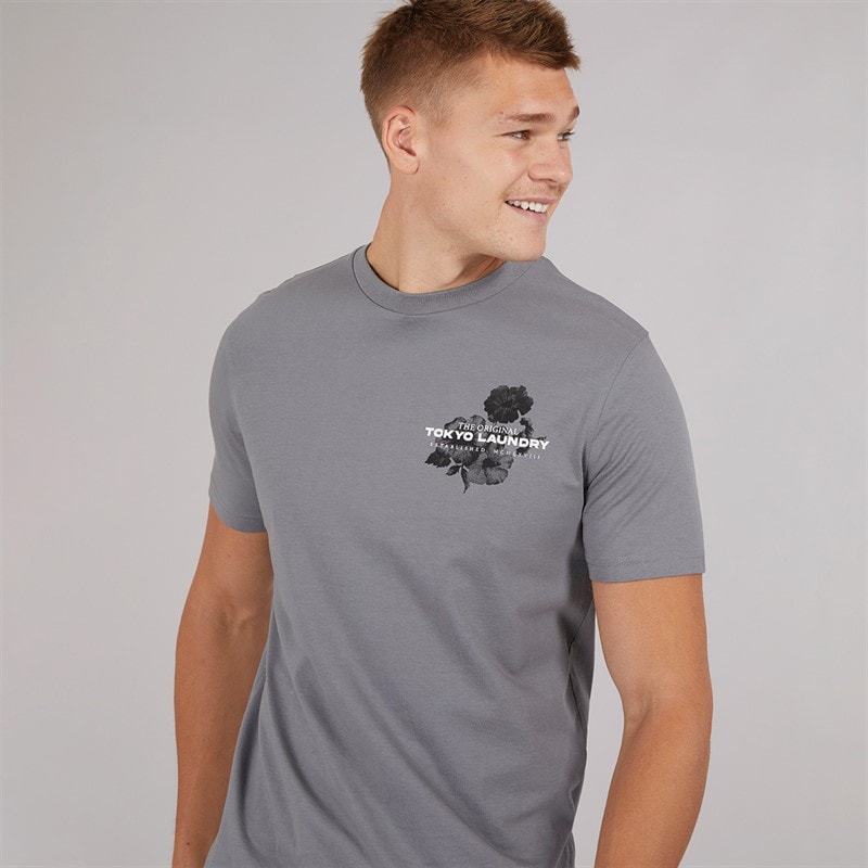 Tokyo Laundry Mens Redact T-Shirt Grey - Image 2