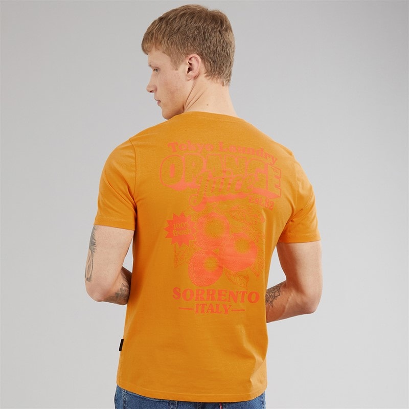 Tokyo Laundry Mens Men's Juice T-Shirt Orange Apricot - Image 3