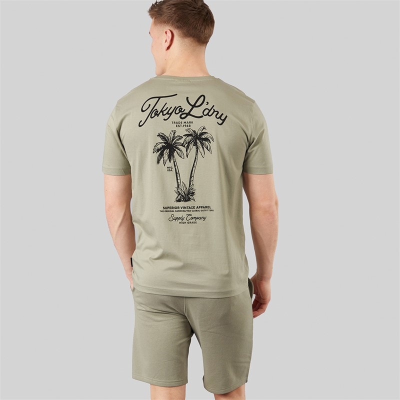 Tokyo Laundry Mens Tamanna T-Shirt And Jersey Shorts Set Seagrass - Image 2