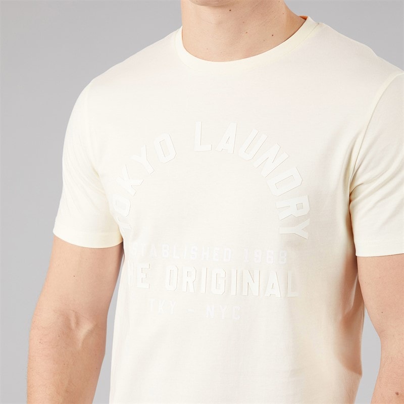 Tokyo Laundry Mens Lewes T-Shirt Cream - Image 3