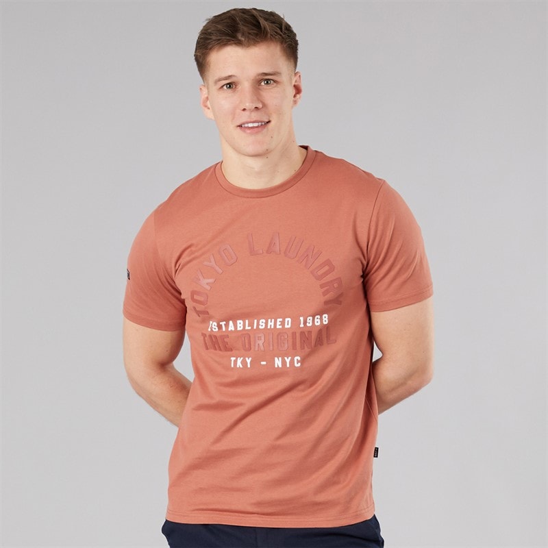 Tokyo Laundry Mens Lewes T-Shirt Peachy - Image 1