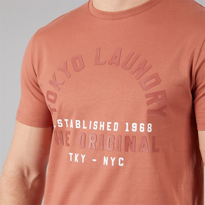Tokyo Laundry Mens Lewes T-Shirt Peachy - Image 3