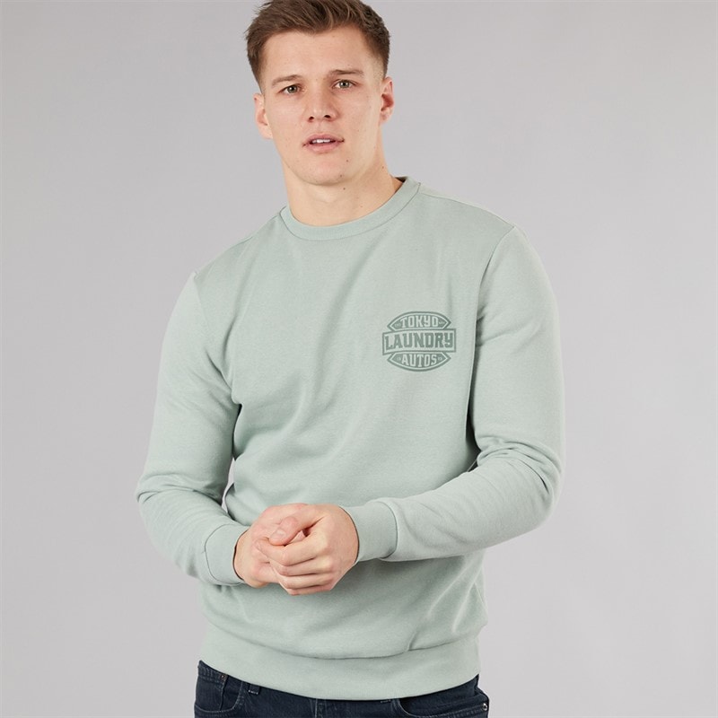 Tokyo Laundry Mens Carvalho Crew Neck Sweatshirt Green Jadeite - Image 2