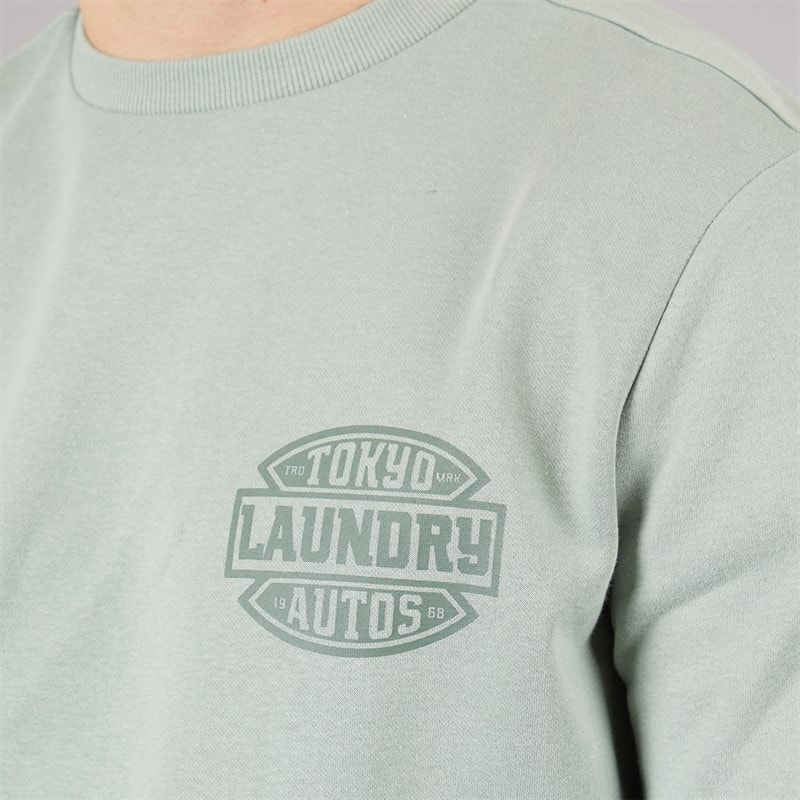 Tokyo Laundry Mens Carvalho Crew Neck Sweatshirt Green Jadeite - Image 5
