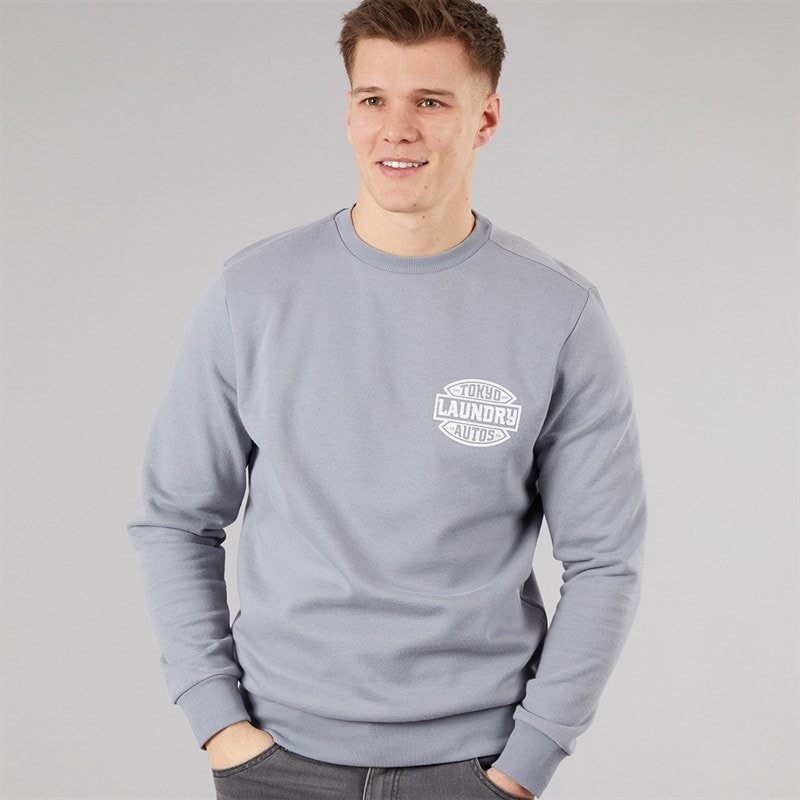 Tokyo Laundry Mens Carvalho Crew Neck Sweatshirt Blue Tradewinds - Image 2
