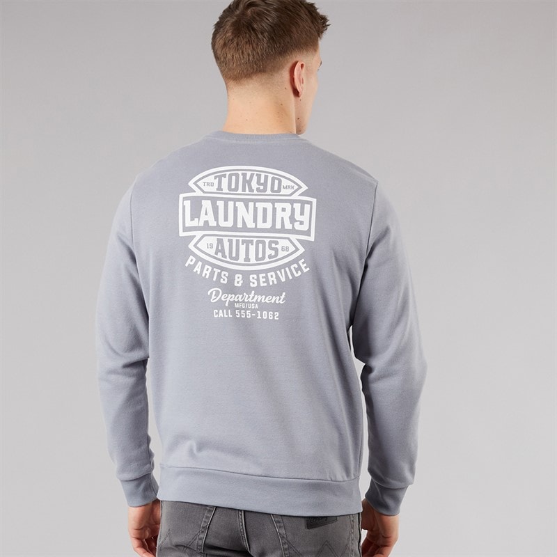 Tokyo Laundry Mens Carvalho Crew Neck Sweatshirt Blue Tradewinds - Image 3