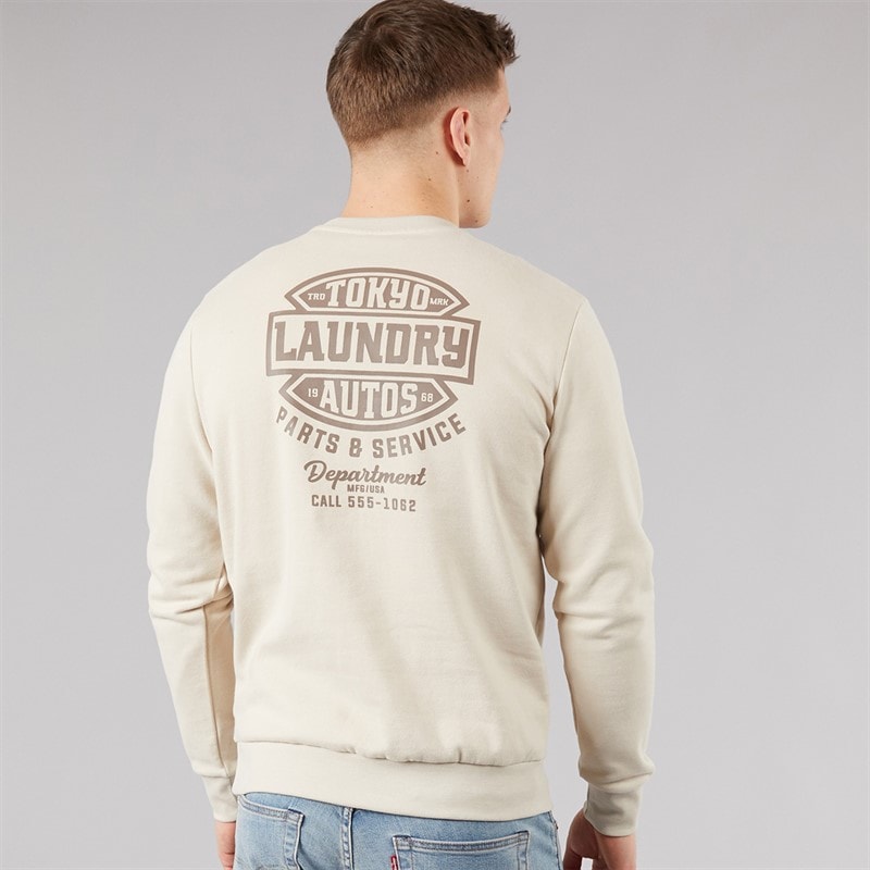 Tokyo Laundry Mens Carvalho Crew Neck Sweatshirt Stone Rainy Day - Image 3