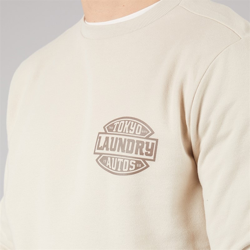 Tokyo Laundry Mens Carvalho Crew Neck Sweatshirt Stone Rainy Day - Image 5
