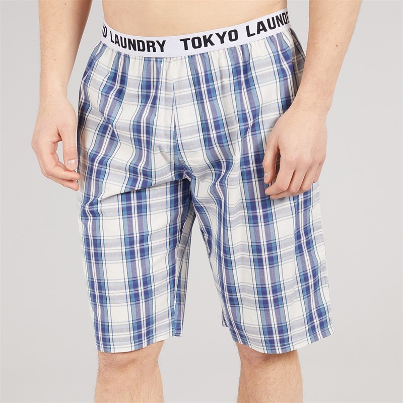 Tokyo Laundry Mens Medi Woven Checked Lounge Shorts Skipper Blue - Image 3