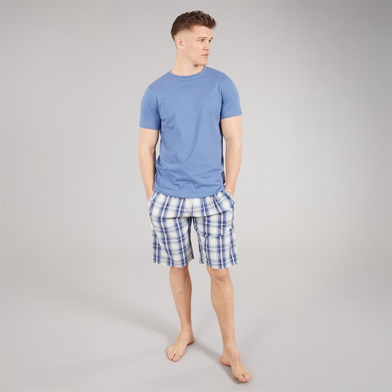 Tokyo Laundry Mens Medi Woven Checked Lounge Shorts Skipper Blue - Image 4