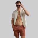 Tokyo Laundry Mens Byers Seersucker Swim Shorts Brown