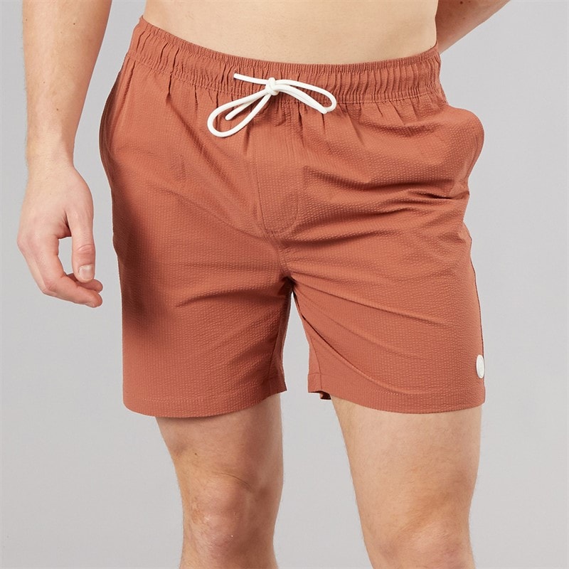 Tokyo Laundry Mens Byers Seersucker Swim Shorts Brown - Image 5