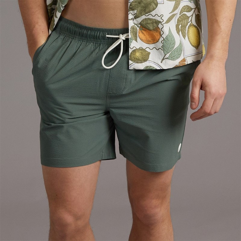 Tokyo Laundry Mens Byers Seersucker Swim Shorts Green - Image 5