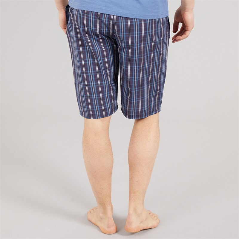 Tokyo Laundry Mens Medi Woven Checked Lounge Shorts Copen Blue - Image 2