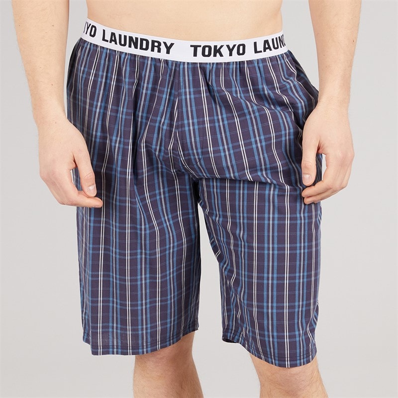 Tokyo Laundry Mens Medi Woven Checked Lounge Shorts Copen Blue - Image 3