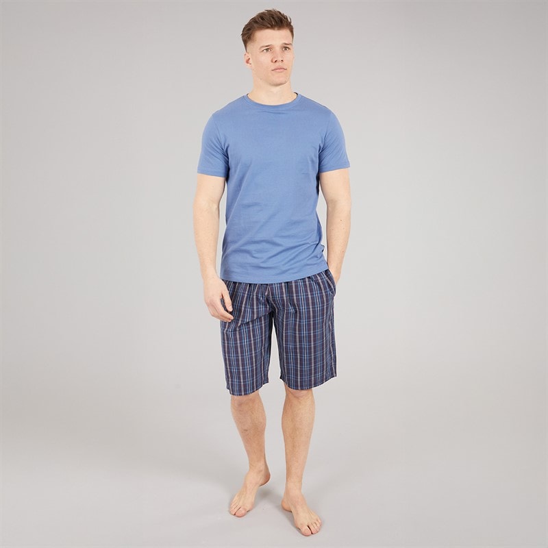 Tokyo Laundry Mens Medi Woven Checked Lounge Shorts Copen Blue - Image 4
