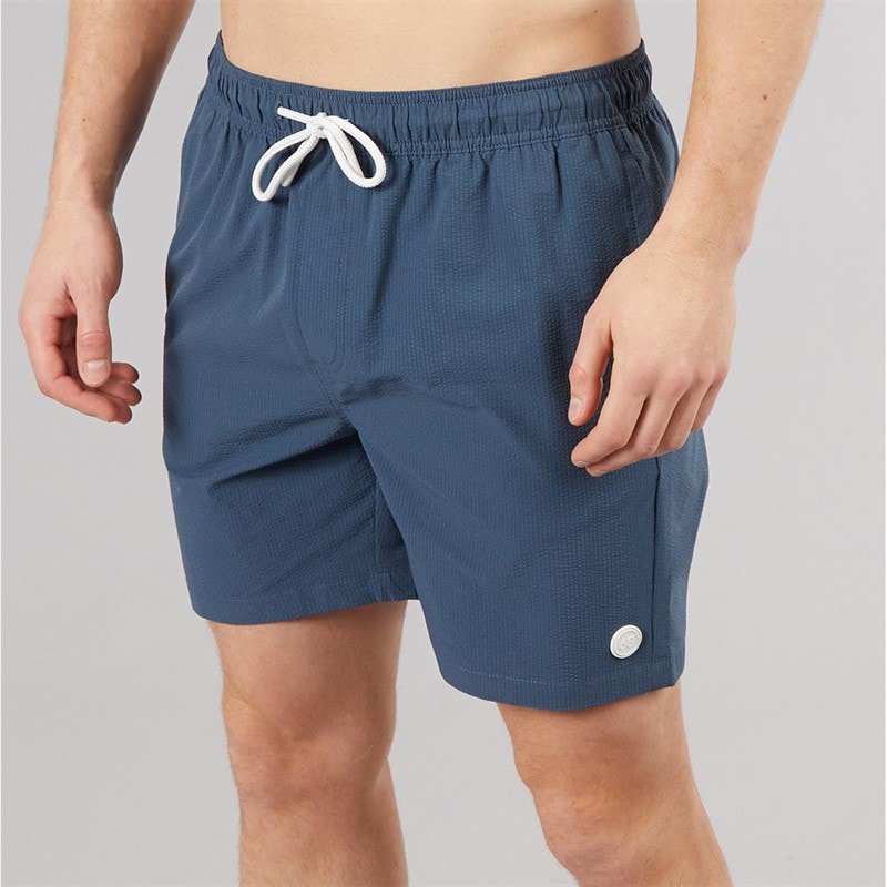 Tokyo Laundry Mens Byers Seersucker Swim Shorts Teal - Image 1
