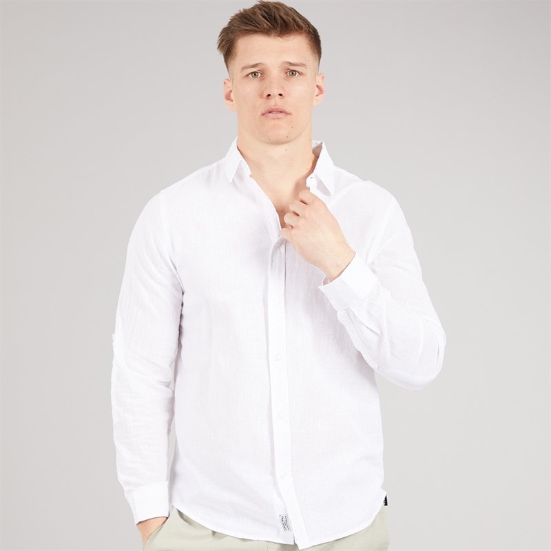 Tokyo Laundry Mens Helios Linen Long Sleeve Shirt White - Image 1