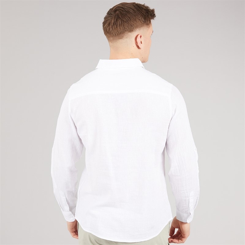 Tokyo Laundry Mens Helios Linen Long Sleeve Shirt White - Image 2