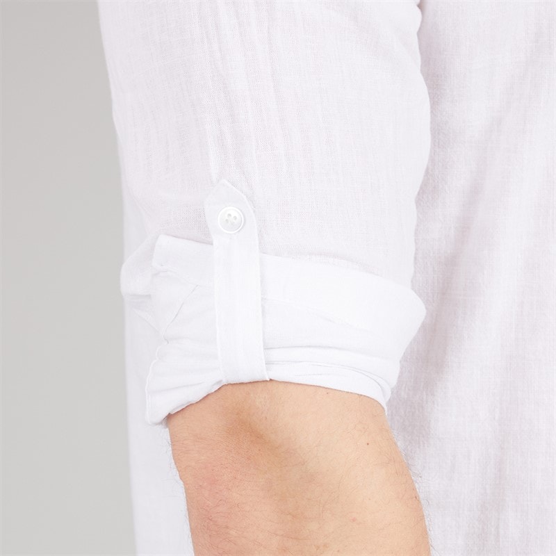 Tokyo Laundry Mens Helios Linen Long Sleeve Shirt White - Image 3