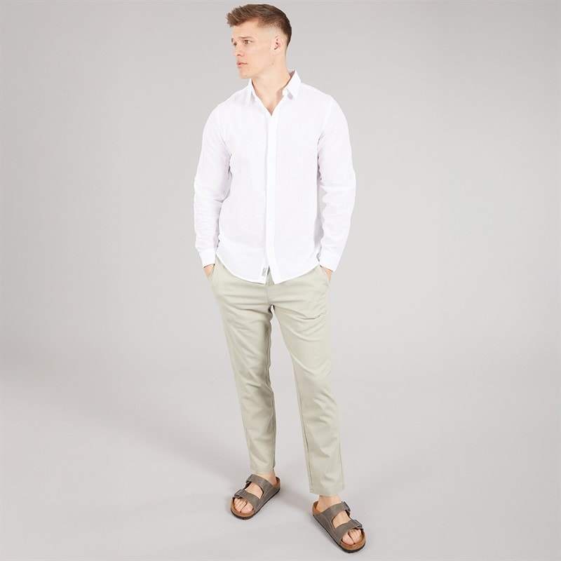 Tokyo Laundry Mens Helios Linen Long Sleeve Shirt White - Image 4