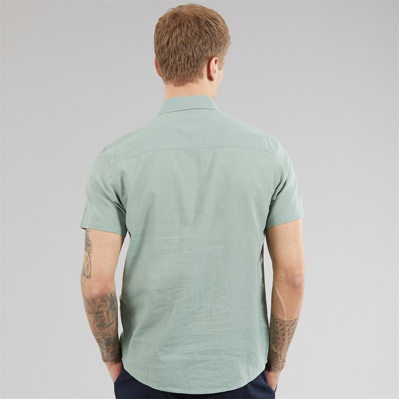Tokyo Laundry Mens Bertrand Linen Short Sleeve Shirt Sage - Image 2