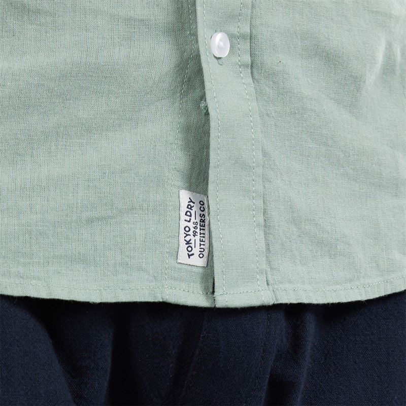 Tokyo Laundry Mens Bertrand Linen Short Sleeve Shirt Sage - Image 3