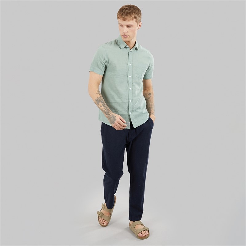 Tokyo Laundry Mens Bertrand Linen Short Sleeve Shirt Sage - Image 4