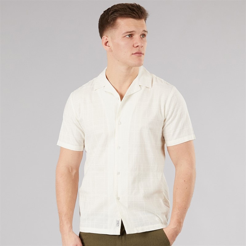 Tokyo Laundry Mens Kanaloa Dobby Checked Short Sleeve Shirt Cream