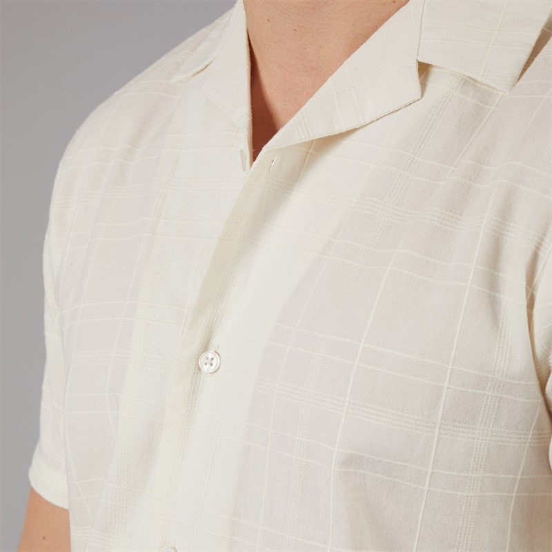 Tokyo Laundry Mens Kanaloa Dobby Checked Short Sleeve Shirt Cream - Image 3