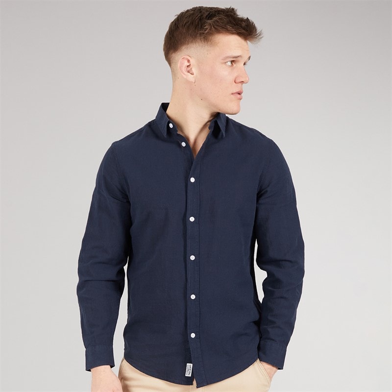 Tokyo Laundry Mens Helios Linen Long Sleeve Shirt Navy Sky Captain Navy - Image 1