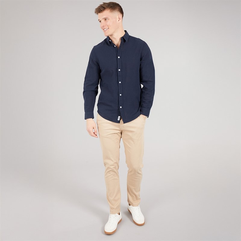 Tokyo Laundry Mens Helios Linen Long Sleeve Shirt Navy Sky Captain Navy - Image 3