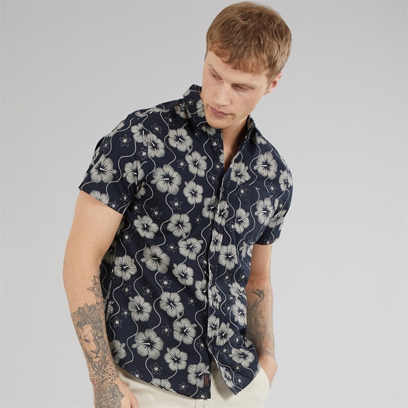 Tokyo Laundry Mens Pua Kala AOP Short Sleeve Shirt Navy