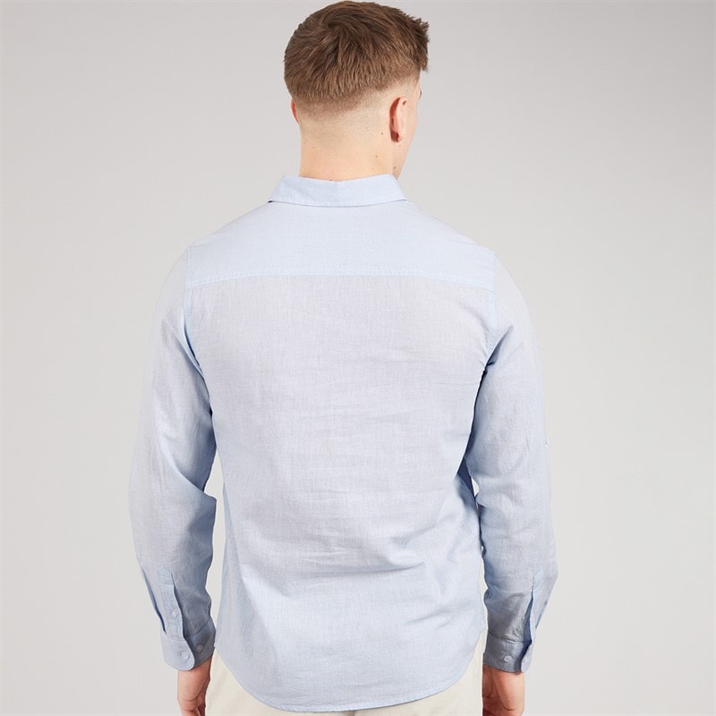 Tokyo Laundry Mens Helios Linen Long Sleeve Shirt Light Blue Soft Blue - Image 2