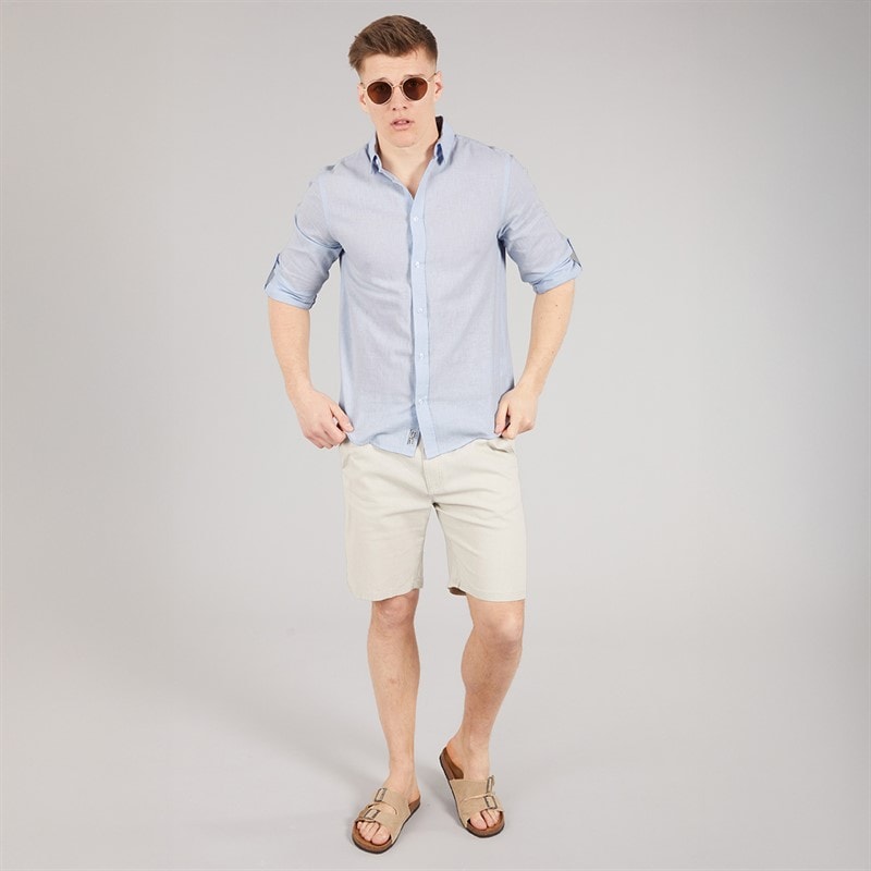 Tokyo Laundry Mens Helios Linen Long Sleeve Shirt Light Blue Soft Blue - Image 4