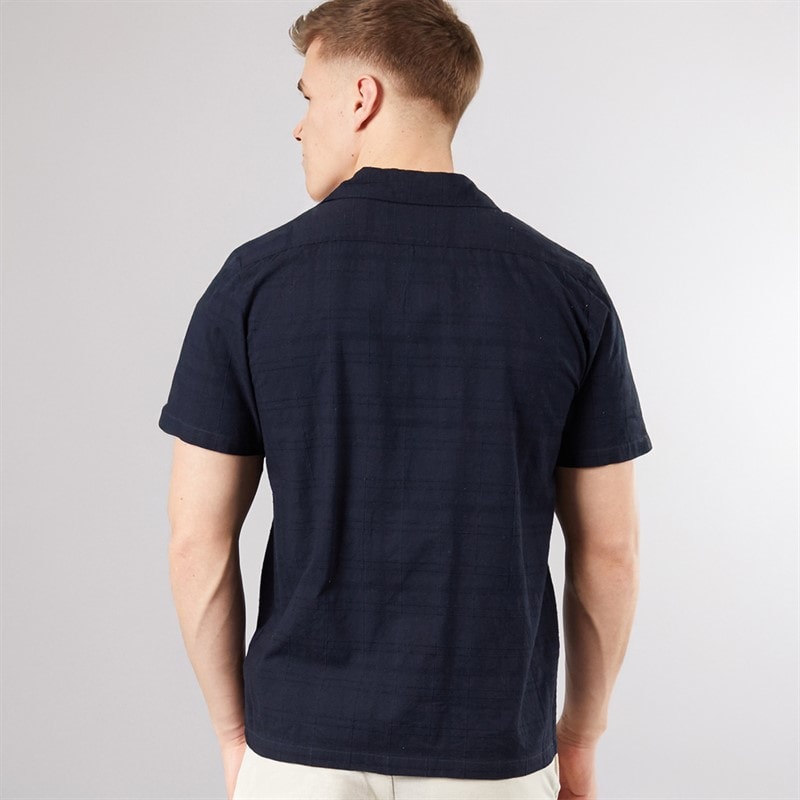 Tokyo Laundry Mens Kanaloa Dobby Check Short Sleeve Shirt Navy - Image 2