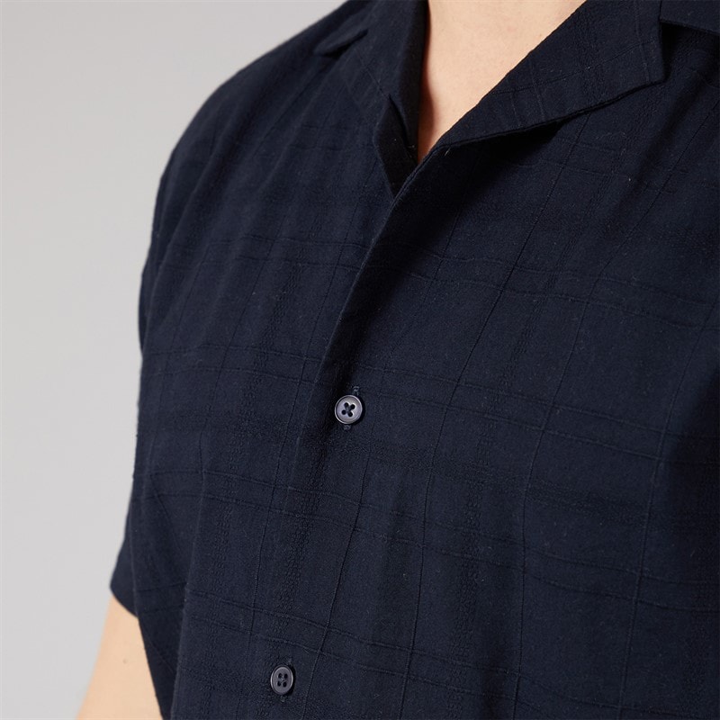 Tokyo Laundry Mens Kanaloa Dobby Check Short Sleeve Shirt Navy - Image 3