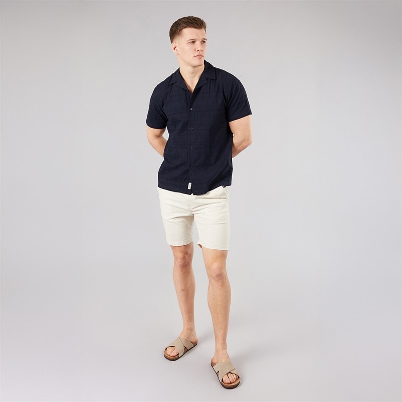 Tokyo Laundry Mens Kanaloa Dobby Check Short Sleeve Shirt Navy - Image 4